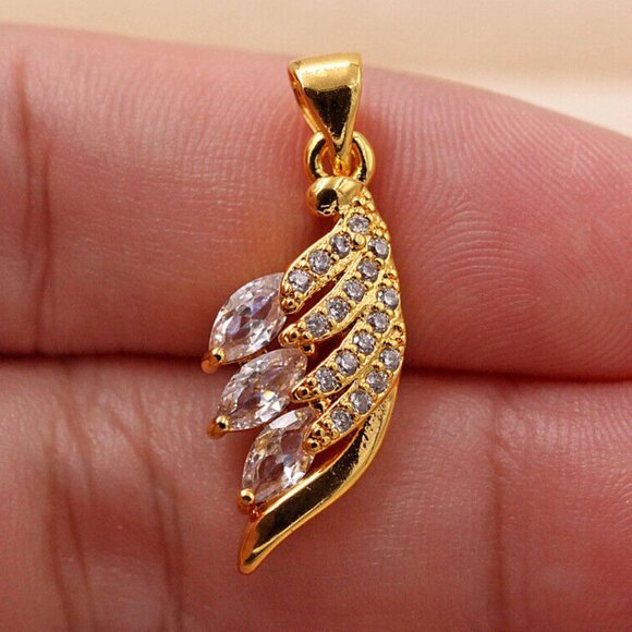 Jewelry - 18K Yellow Gold Filled Gorgeous Angel Wing White Diamond Zircon Necklace Pendant